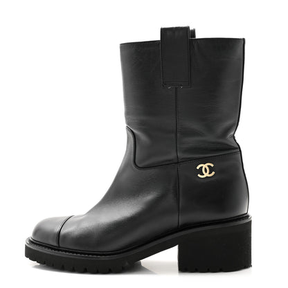 Chanel Calfskin CC Ankle Boots 37.5 Black 1 of 9