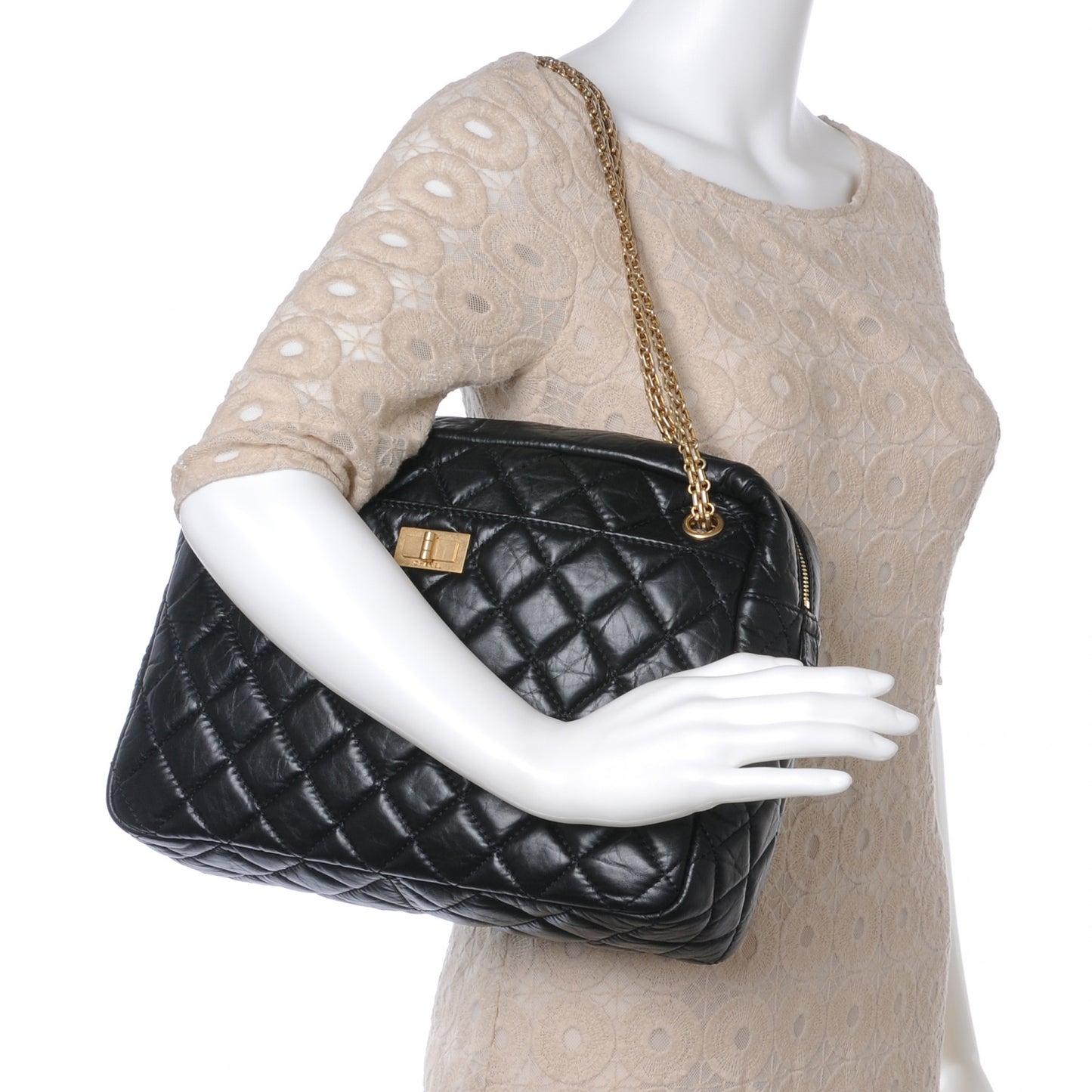 Aged Calfskin Quilted Large Reissue Camera Case Black