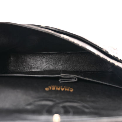 Chanel Canvas Coco Printed Quilted Medium Double Flap Black White 5 of 16