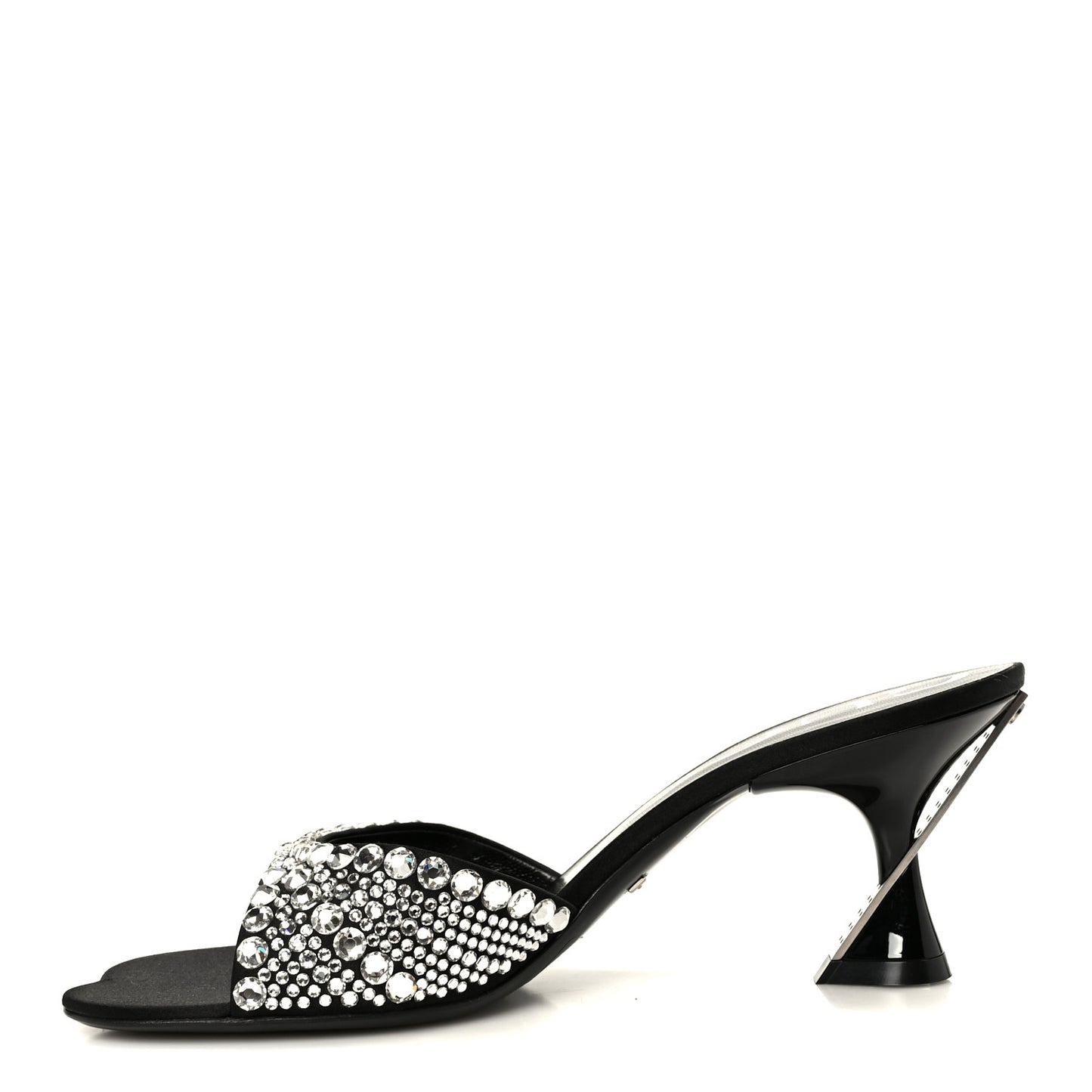 Satin Crystal 65mm Slide Sandals 37 Black