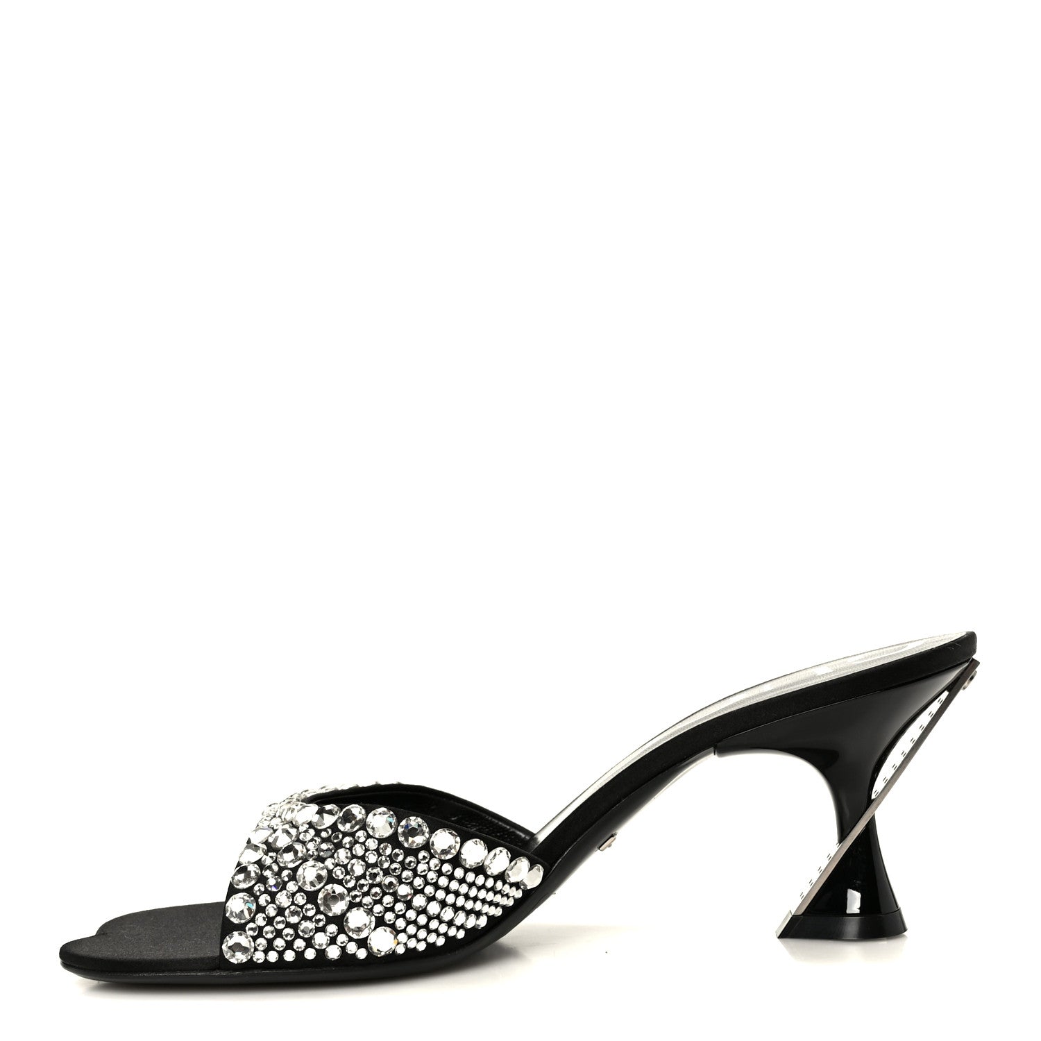 Gucci Satin Crystal 65mm Slide Sandals 37 Black 1 of 9