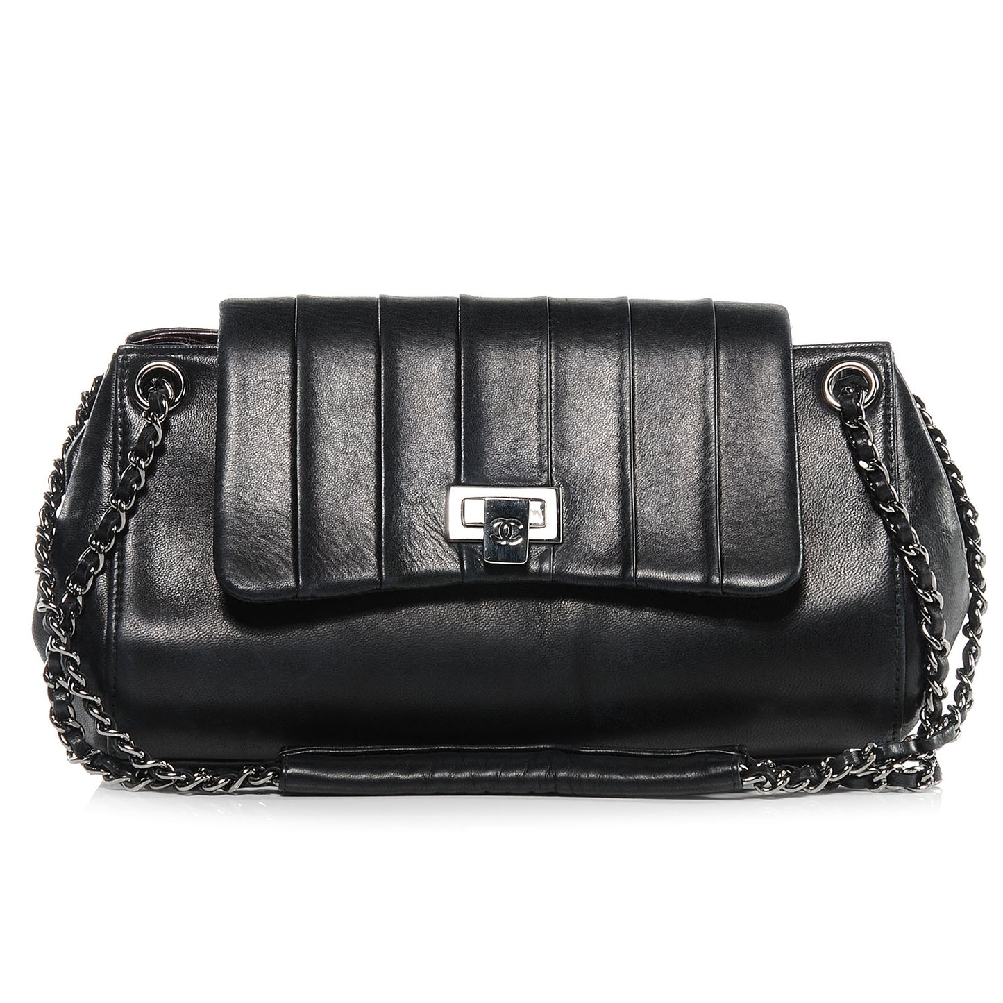 Vertical Quilt Lambskin Small Accordion Flap Black