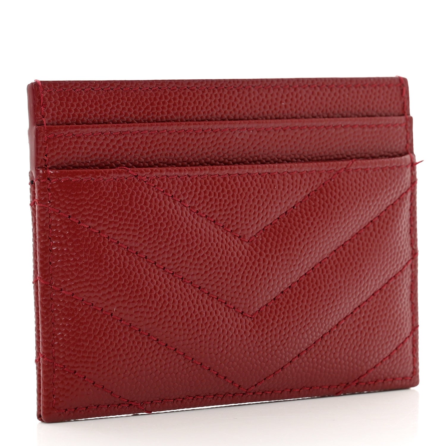 Saint Laurent Grain De Poudre Matelasse Chevron Monogram Credit Card Case Opyum Red 3 of 9