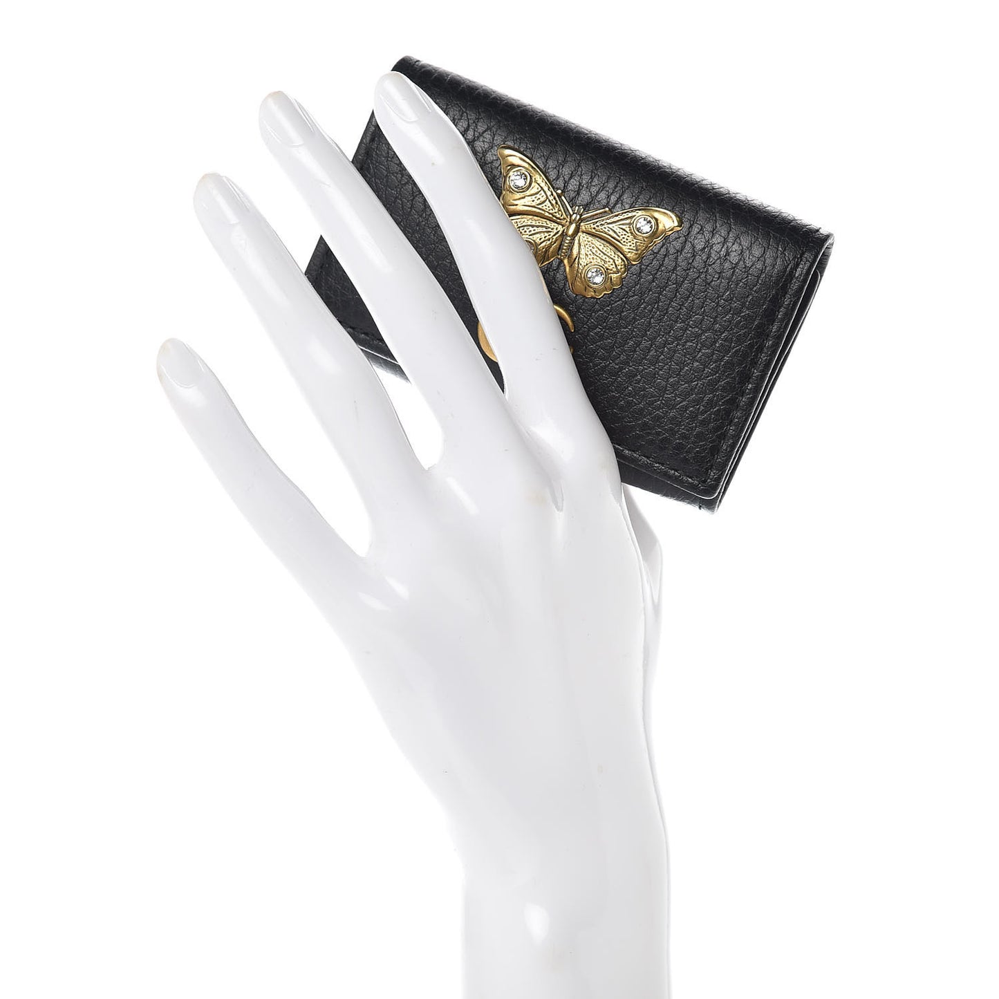 Pebbled Calfskin Butterfly 6 Key Holder Case Black