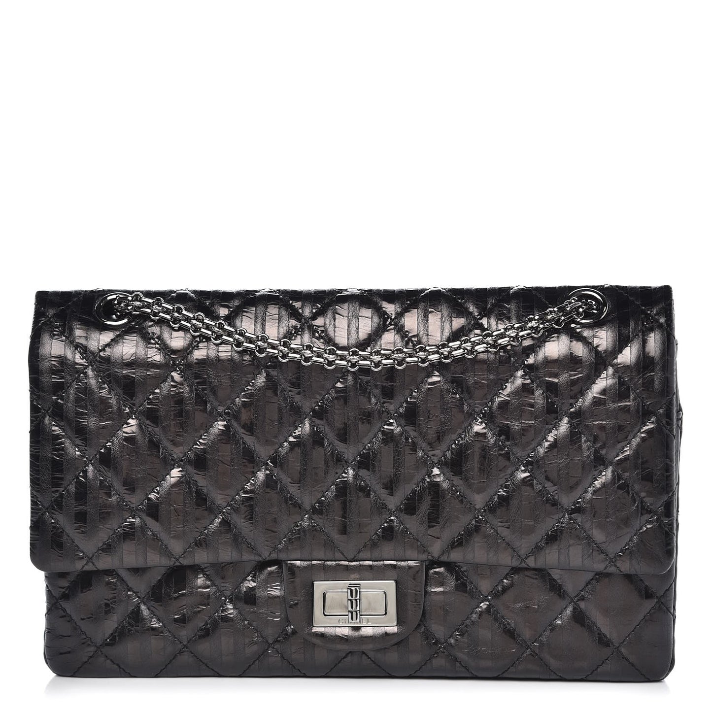Metallic Calfskin Striped 2.55 Reissue 227 Flap Black