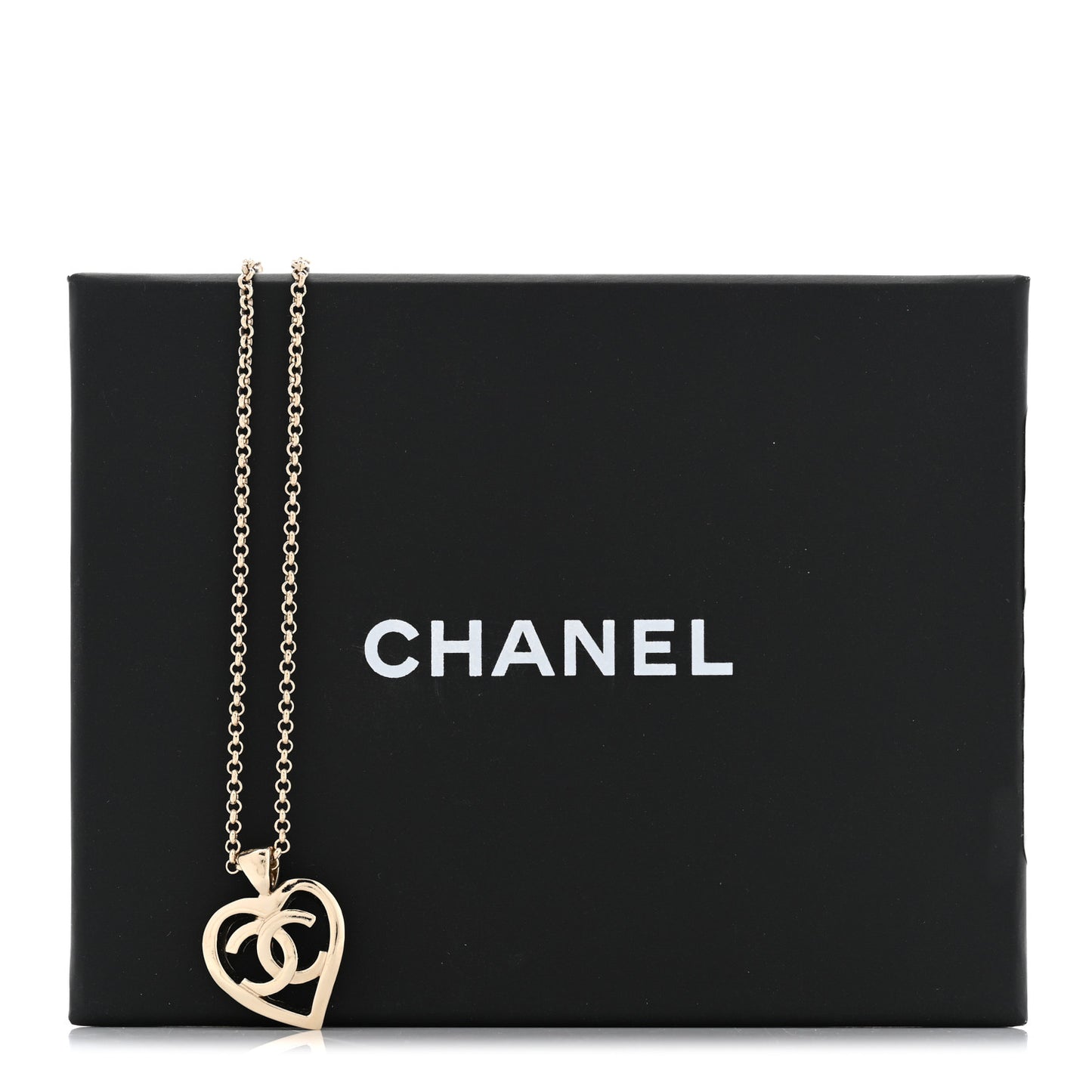 Metal CC Heart Coco Pendant Necklace Gold