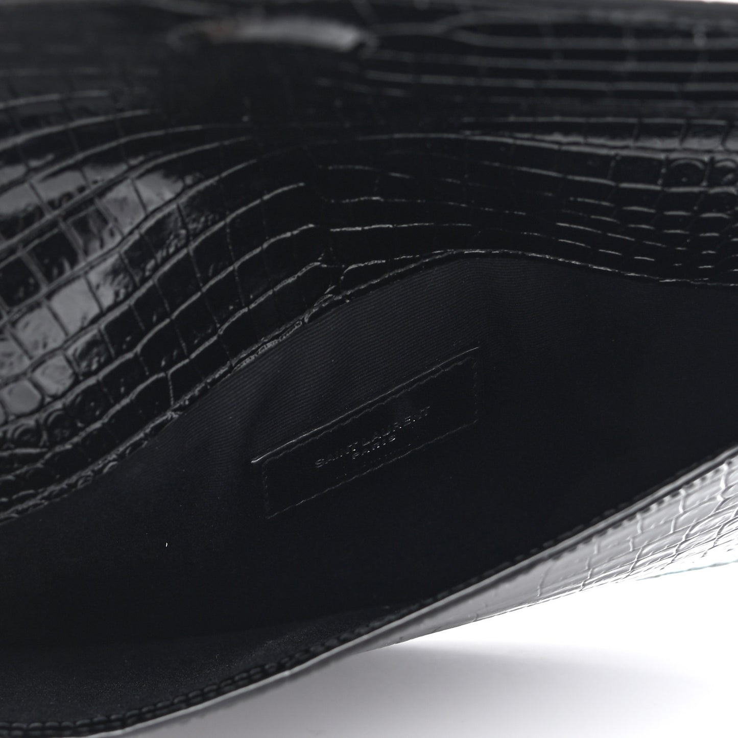 Calfskin Crocodile Embossed Uptown Monogram Clutch Black