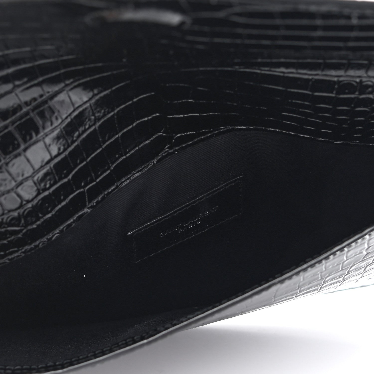Saint Laurent Calfskin Crocodile Embossed Uptown Monogram Clutch Black 5 of 6