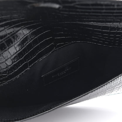 Saint Laurent Calfskin Crocodile Embossed Uptown Monogram Clutch Black 5 of 6