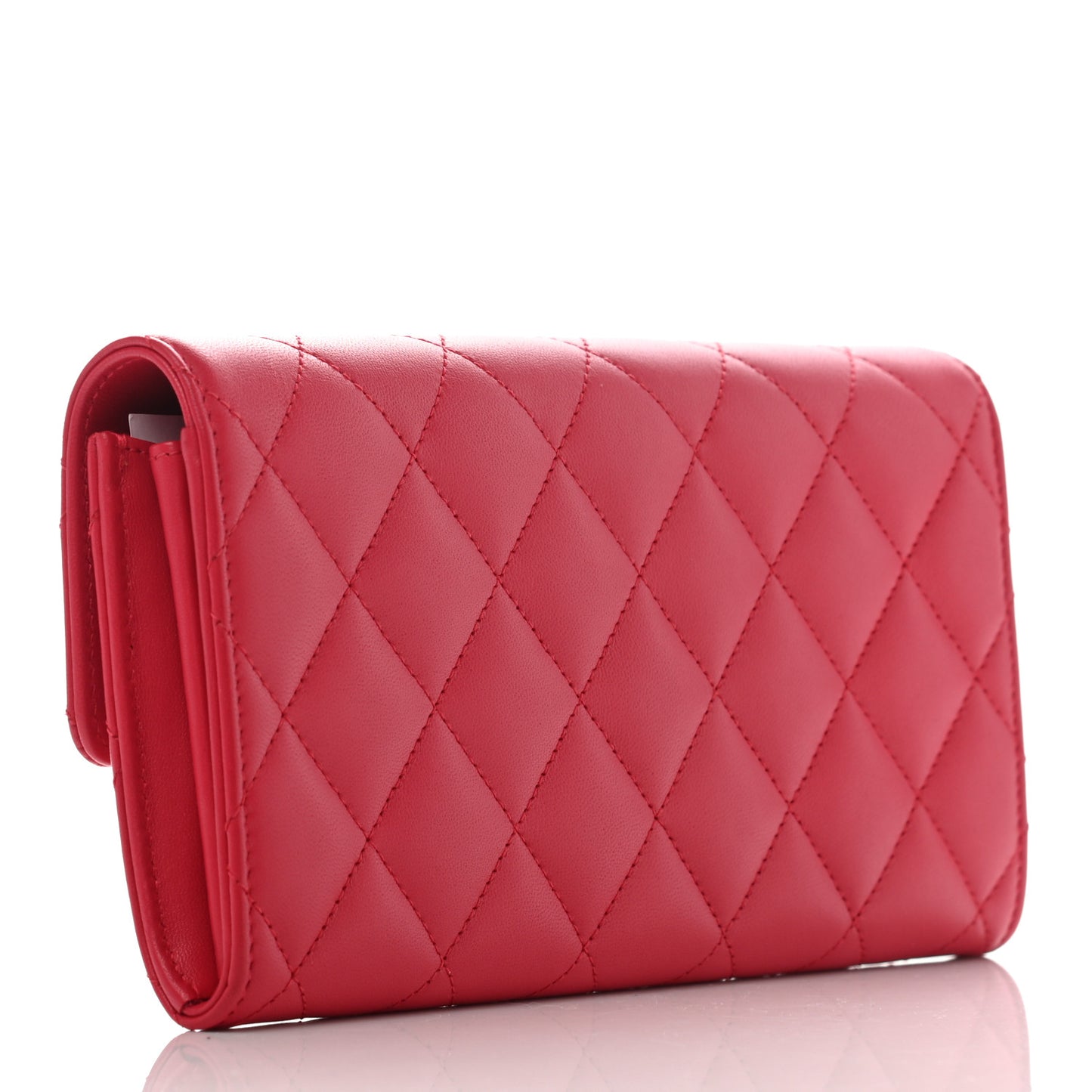 Lambskin Quilted Large Gusset Flap Wallet Red