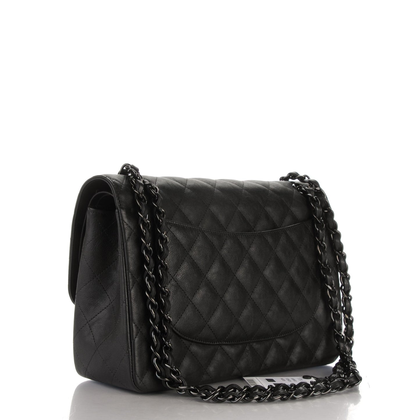 Crumpled Calfskin Quilted Jumbo Double Flap So Black