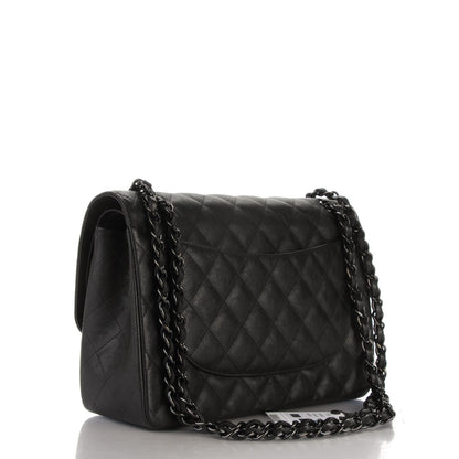 Chanel Crumpled Calfskin Quilted Jumbo Double Flap So Black 3 of 8
