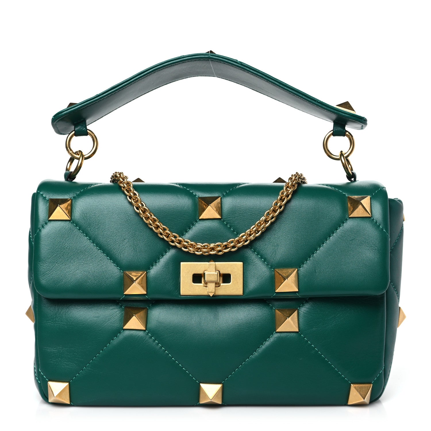 Valentino Garavani Nappa Large Roman Stud Shoulder Bag Jungle 1 of 10