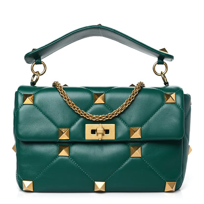 Valentino Garavani Nappa Large Roman Stud Shoulder Bag Jungle 1 of 10