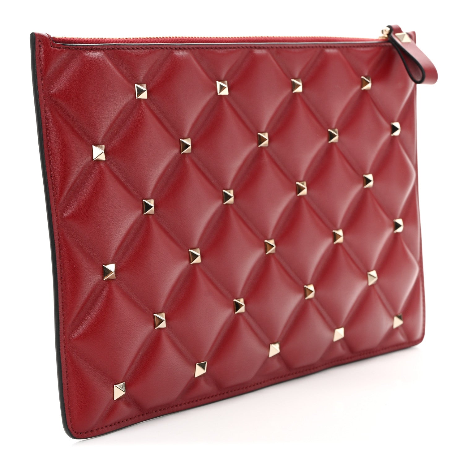 Valentino Garavani Nappa Large Candystud Flat Zip Pouch Rubino