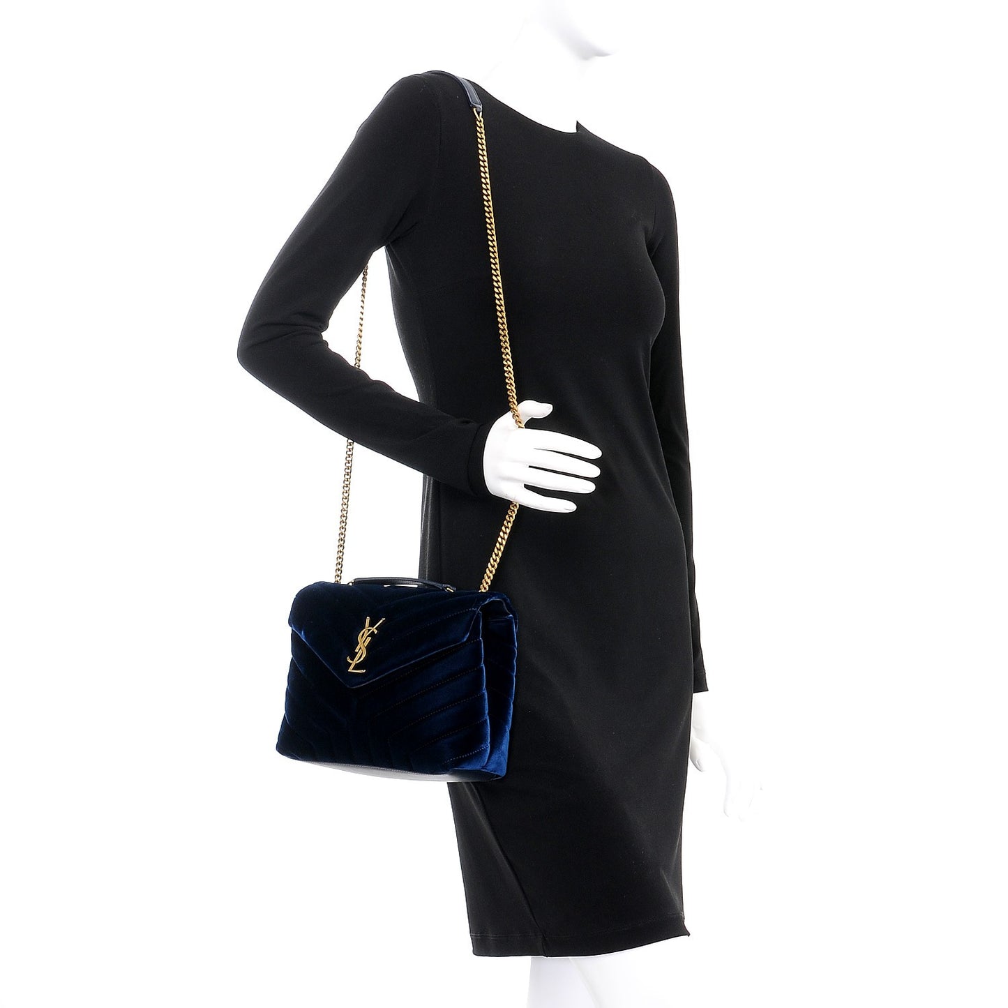 Velvet Y Quilted Monogram Small Loulou Chain Satchel Medium Blue