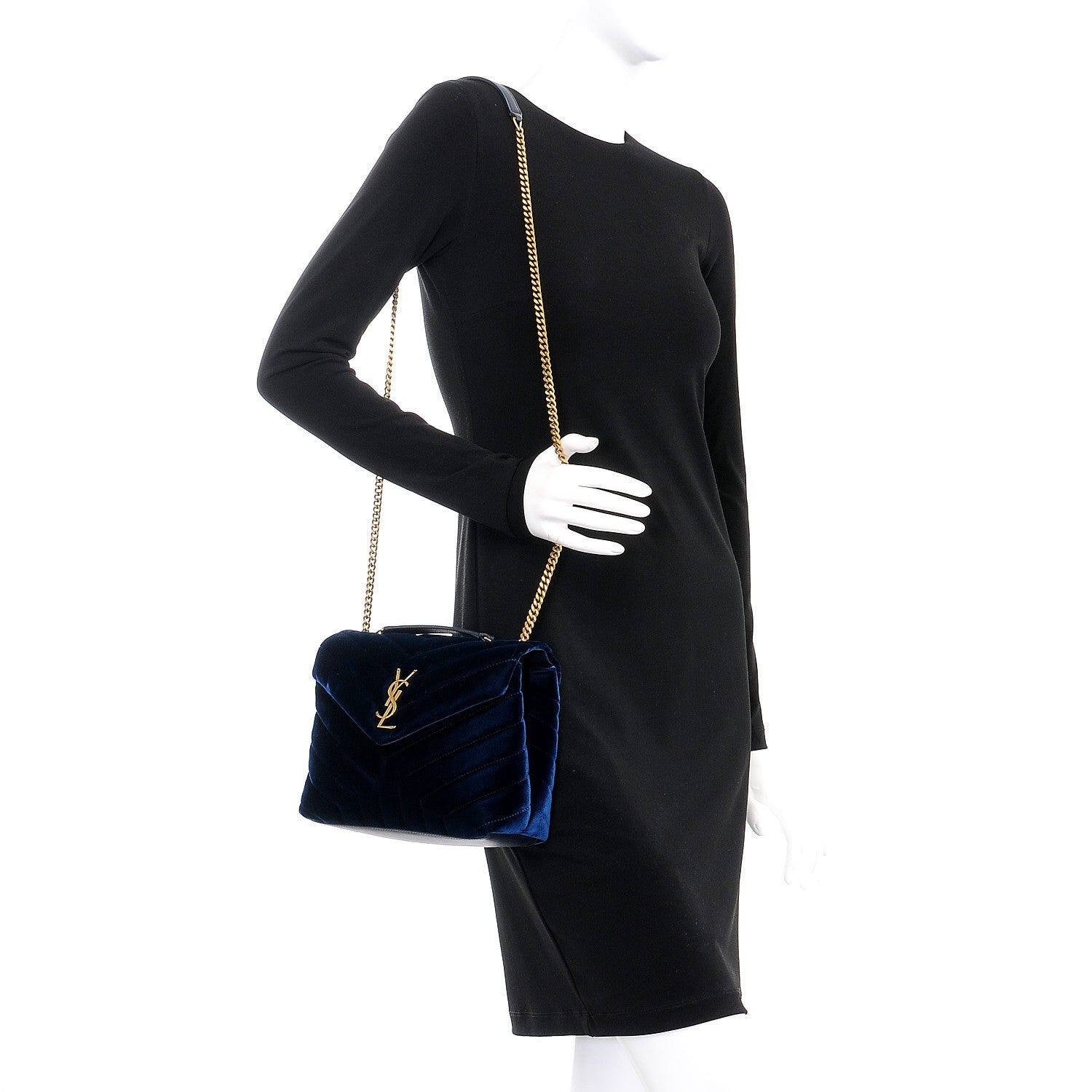 Saint Laurent Velvet Y Quilted Monogram Small Loulou Chain Satchel Medium Blue 2 of 9