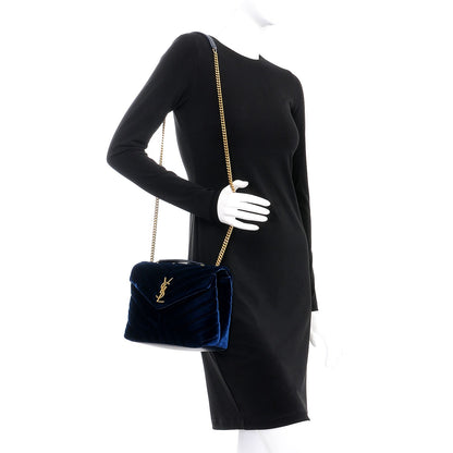 Saint Laurent Velvet Y Quilted Monogram Small Loulou Chain Satchel Medium Blue 2 of 9