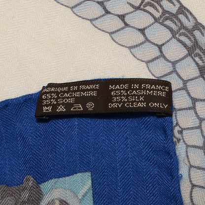 Hermes Cashmere Silk Ceintures et Liens Shawl 140 Bleu Klein Blanc Vert 6 of 6