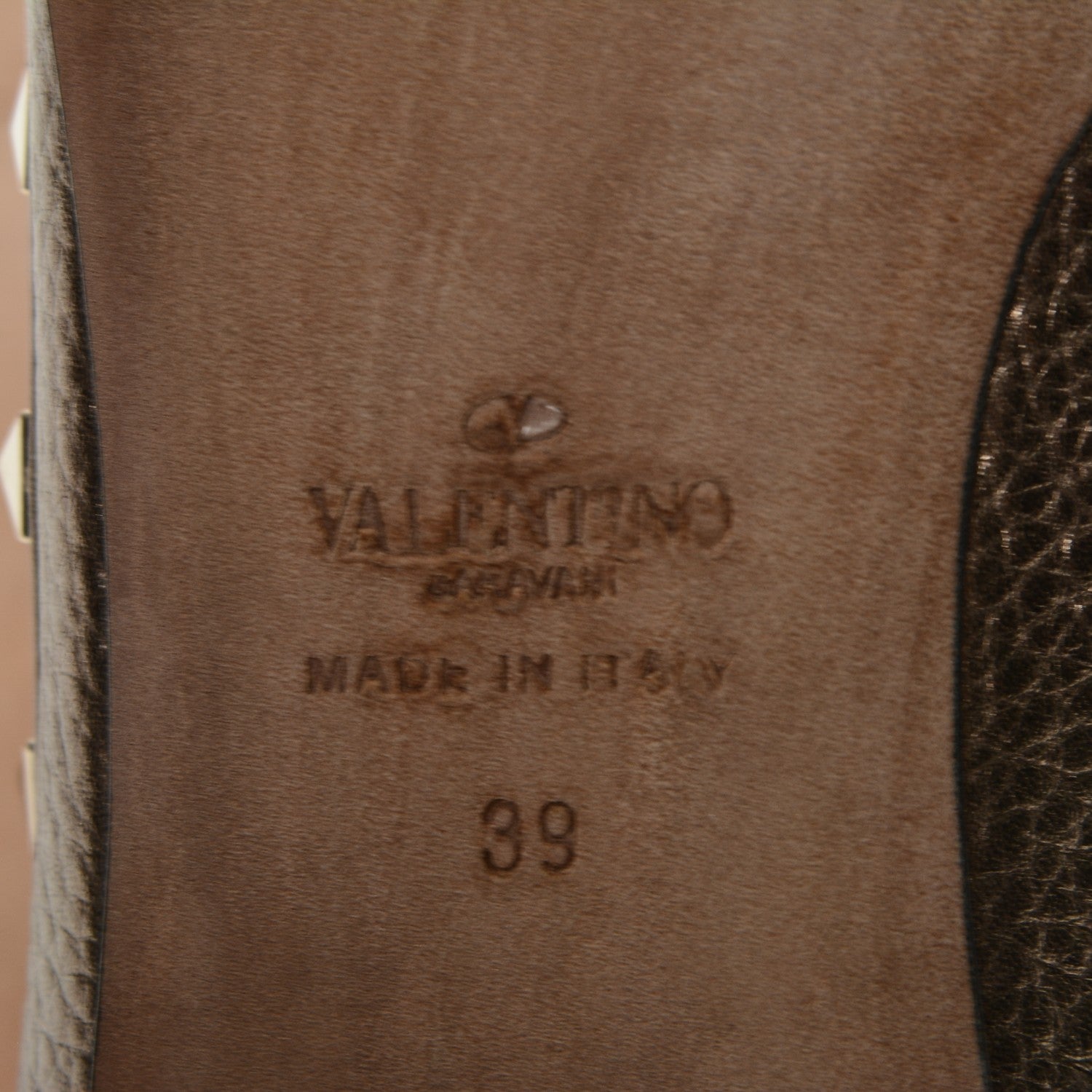 Valentino Garavani Metallic Pebbled Calfskin Rockstud Cage Ballerina Flats 39 Sasso 6 of 7