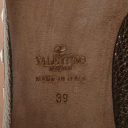 Valentino Garavani Metallic Pebbled Calfskin Rockstud Cage Ballerina Flats 39 Sasso 6 of 7
