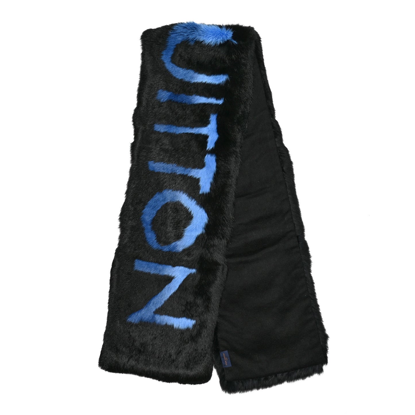 Mink Fur Logo Scarf Black Blue
