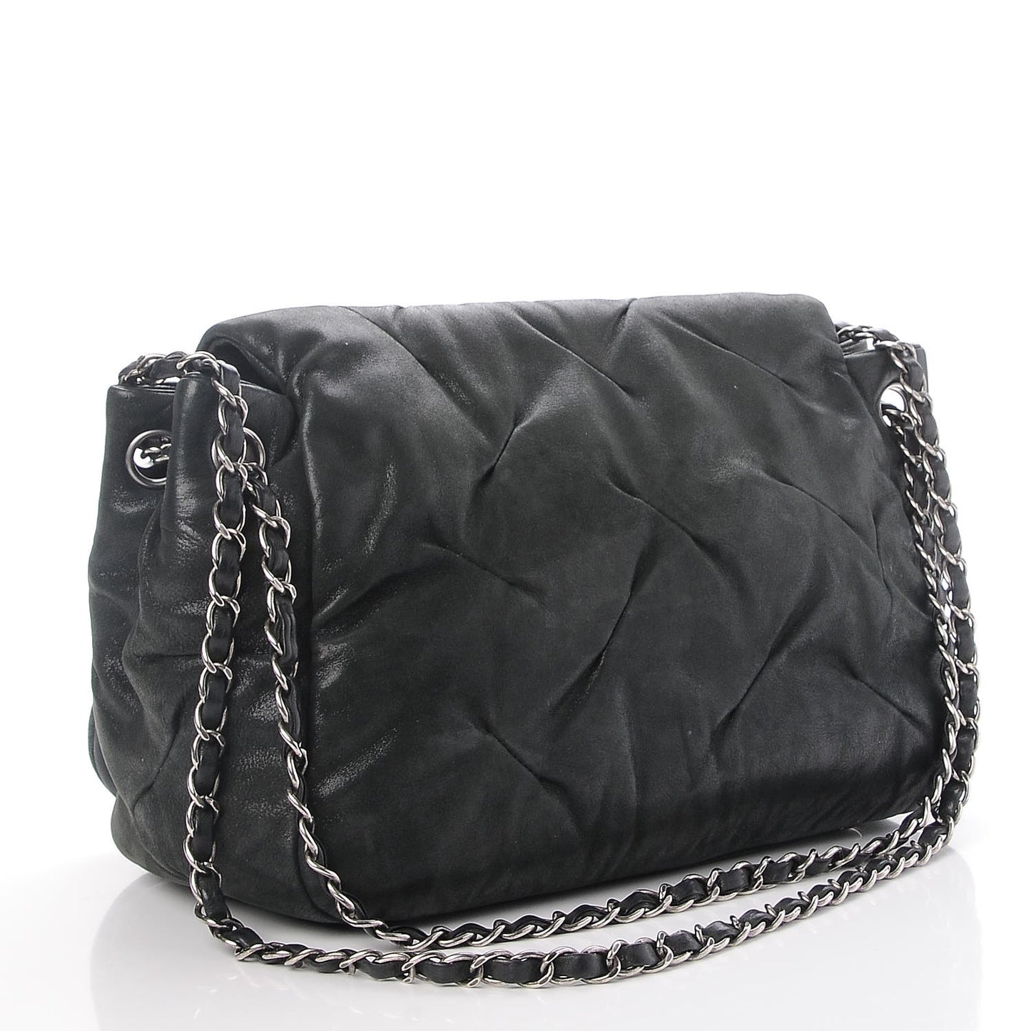 Iridescent Calfskin Glint Accordion Flap Black