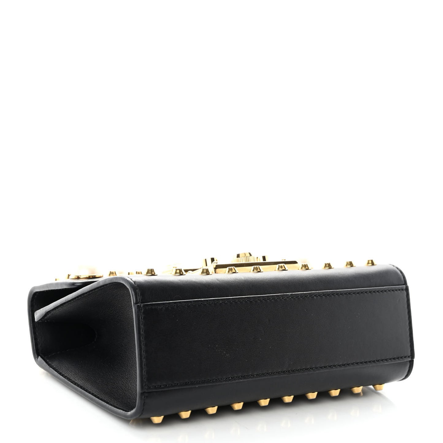 Calfskin Studded Small Padlock Shoulder Bag Black