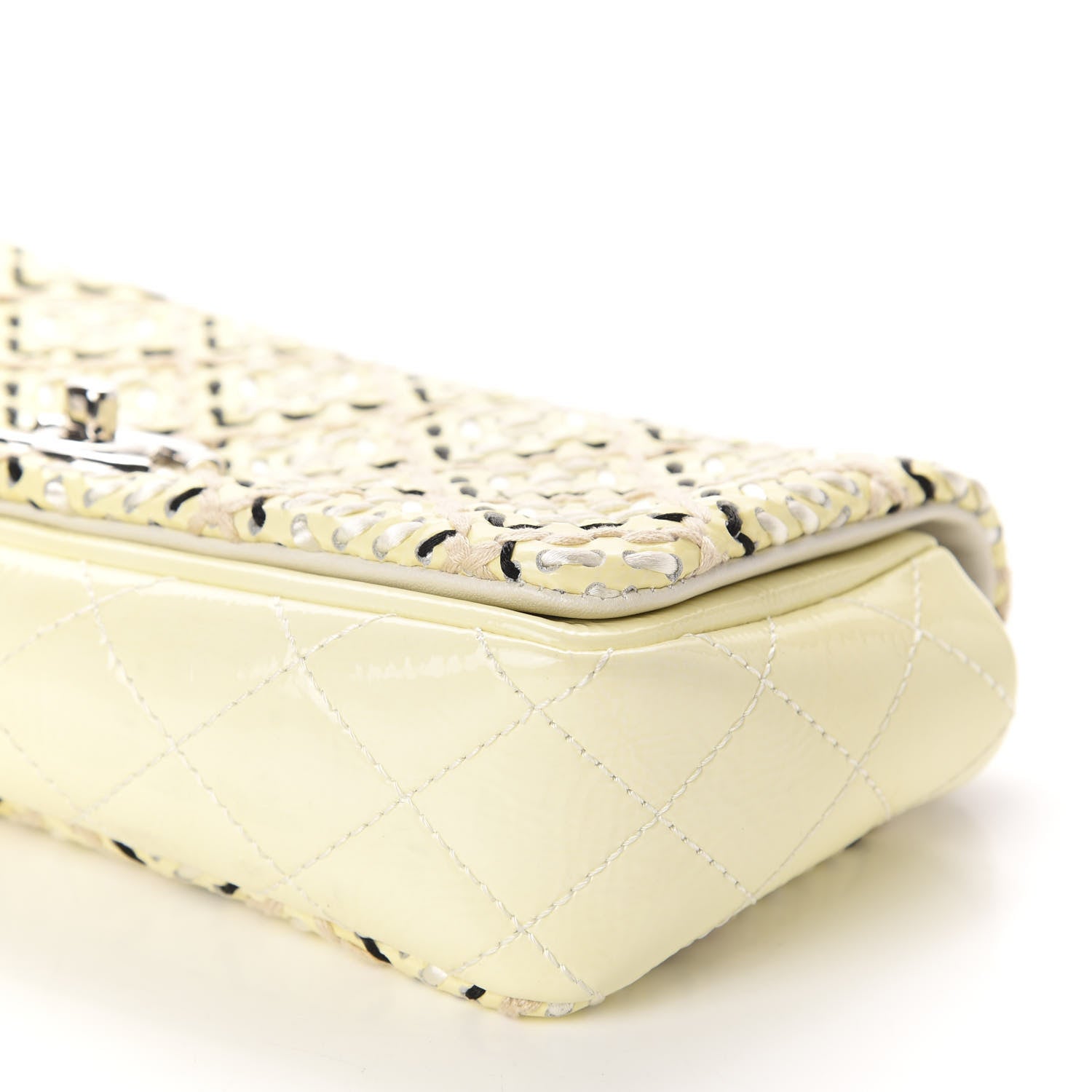 Chanel Patent Perforated Woven Flap White Black 7 of 10