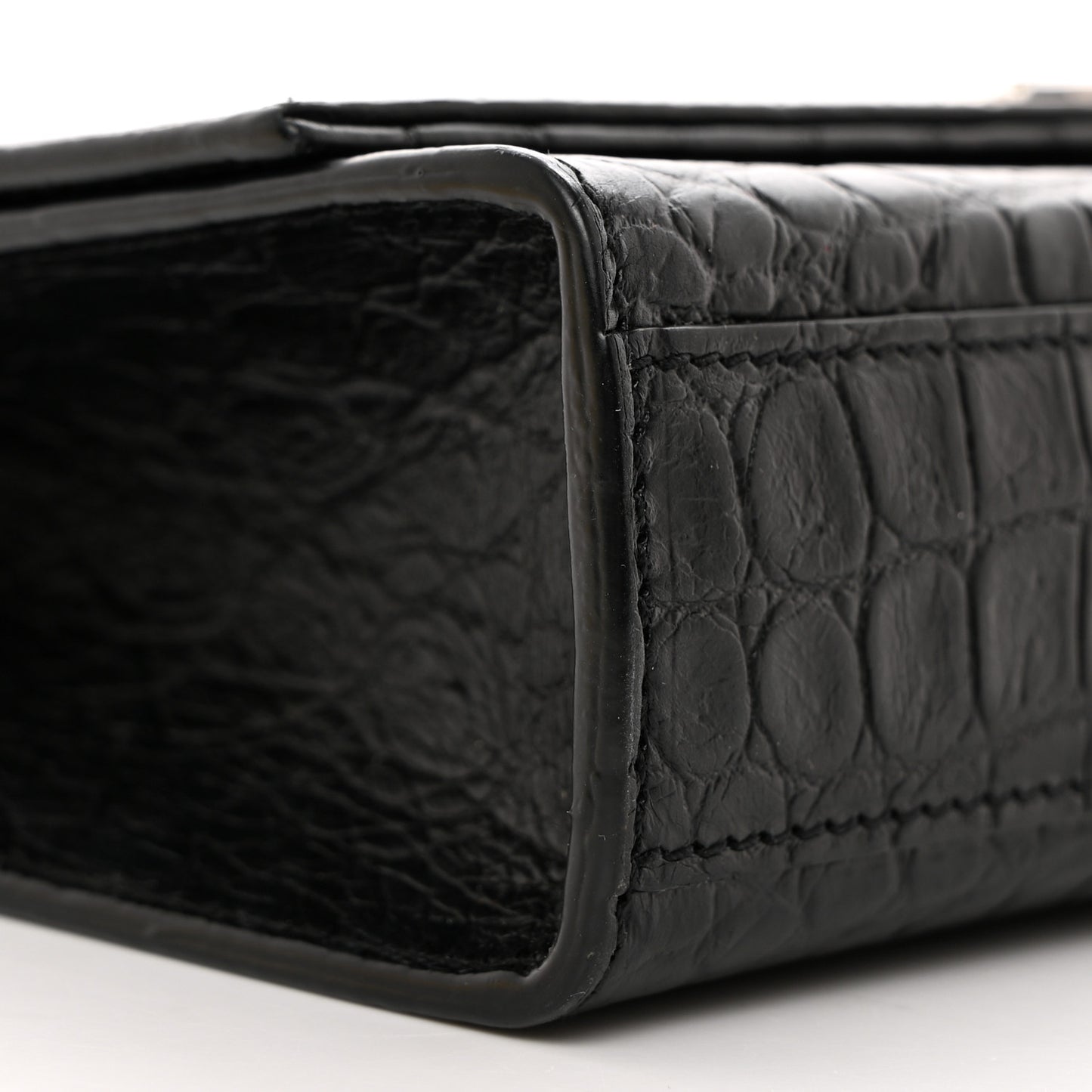 Calfskin Crocodile Embossed Medium Classic Monogram Kate Tassel Satchel Black