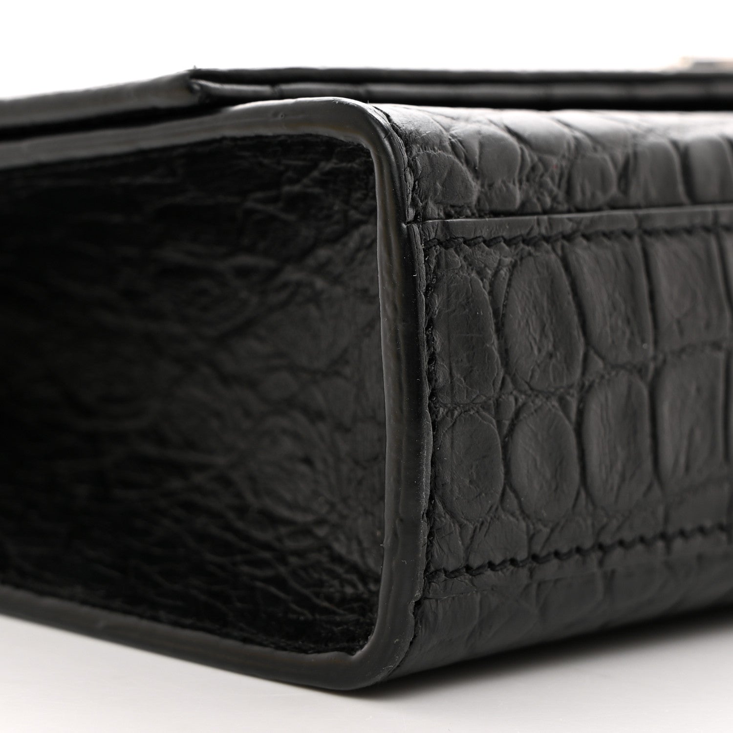 Saint Laurent Calfskin Crocodile Embossed Medium Classic Monogram Kate Tassel Satchel Black 10 of 11