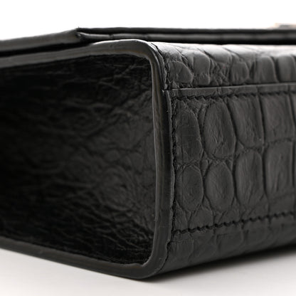 Saint Laurent Calfskin Crocodile Embossed Medium Classic Monogram Kate Tassel Satchel Black 10 of 11