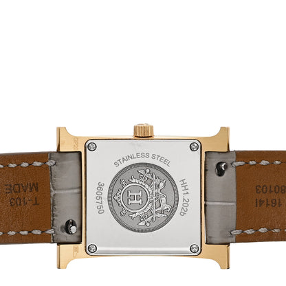 Hermes Stainless Steel Alligator Diamond Mother of Pearl 21mm Heure H Hour Quartz Watch Gris Perle 4 of 5