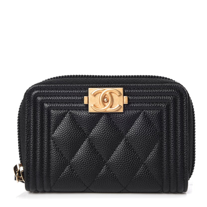 Chanel Caviar Quilted Boy Zip Around Coin Purse Wallet Black 1 of 8
