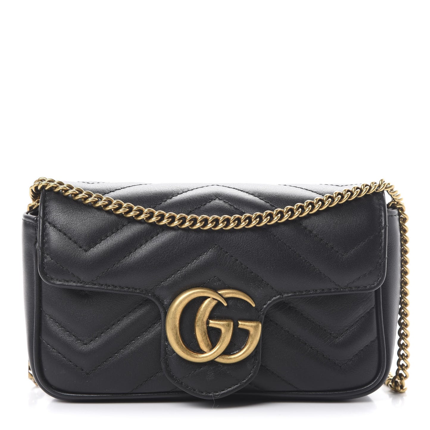 Calfskin Matelasse Super Mini GG Marmont Shoulder Bag Black