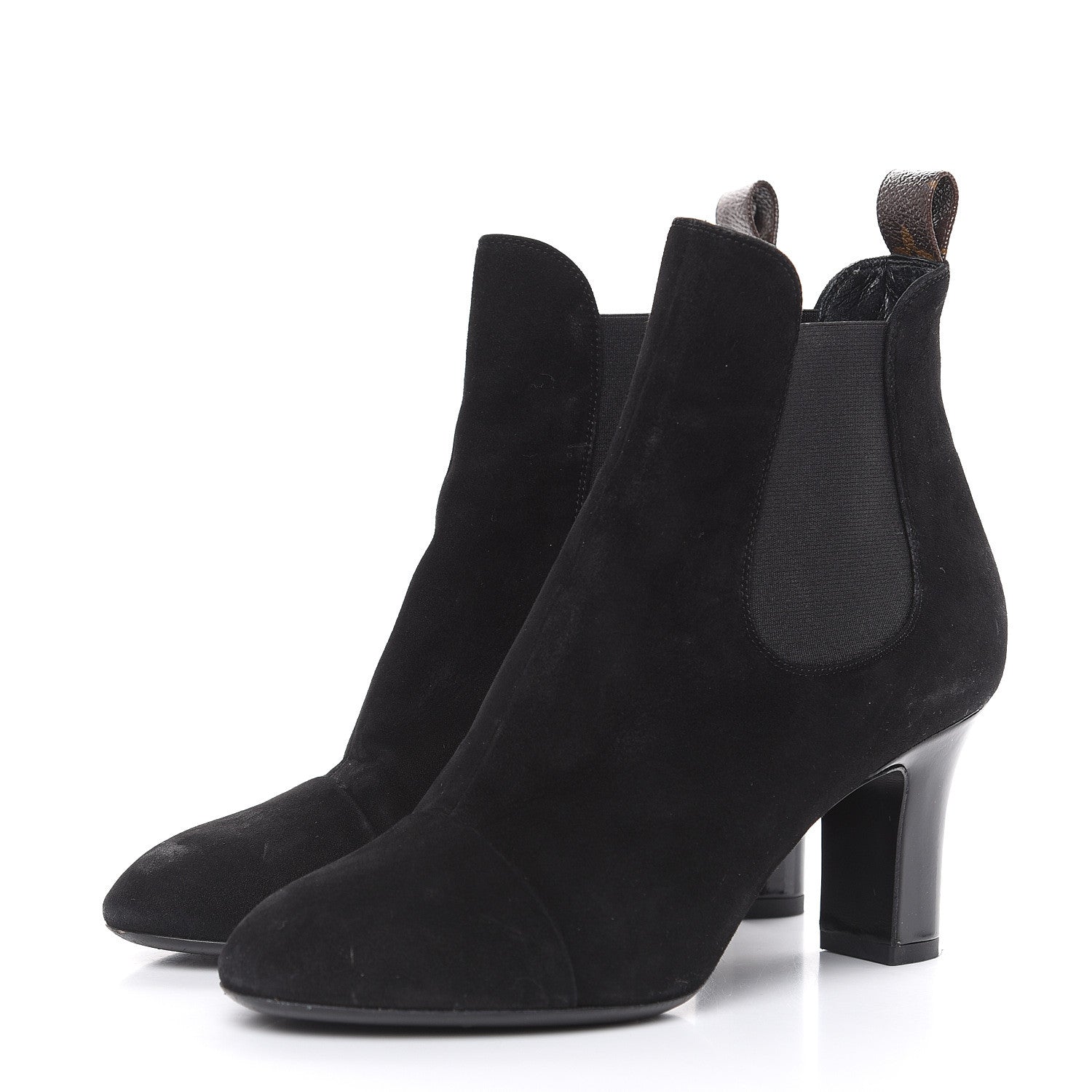 Louis Vuitton Suede Monogram Uniformes Cap Toe Chelsea 75mm Ankle Boots 37 Black 3 of 12