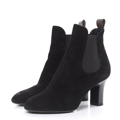 Louis Vuitton Suede Monogram Uniformes Cap Toe Chelsea 75mm Ankle Boots 37 Black 3 of 12