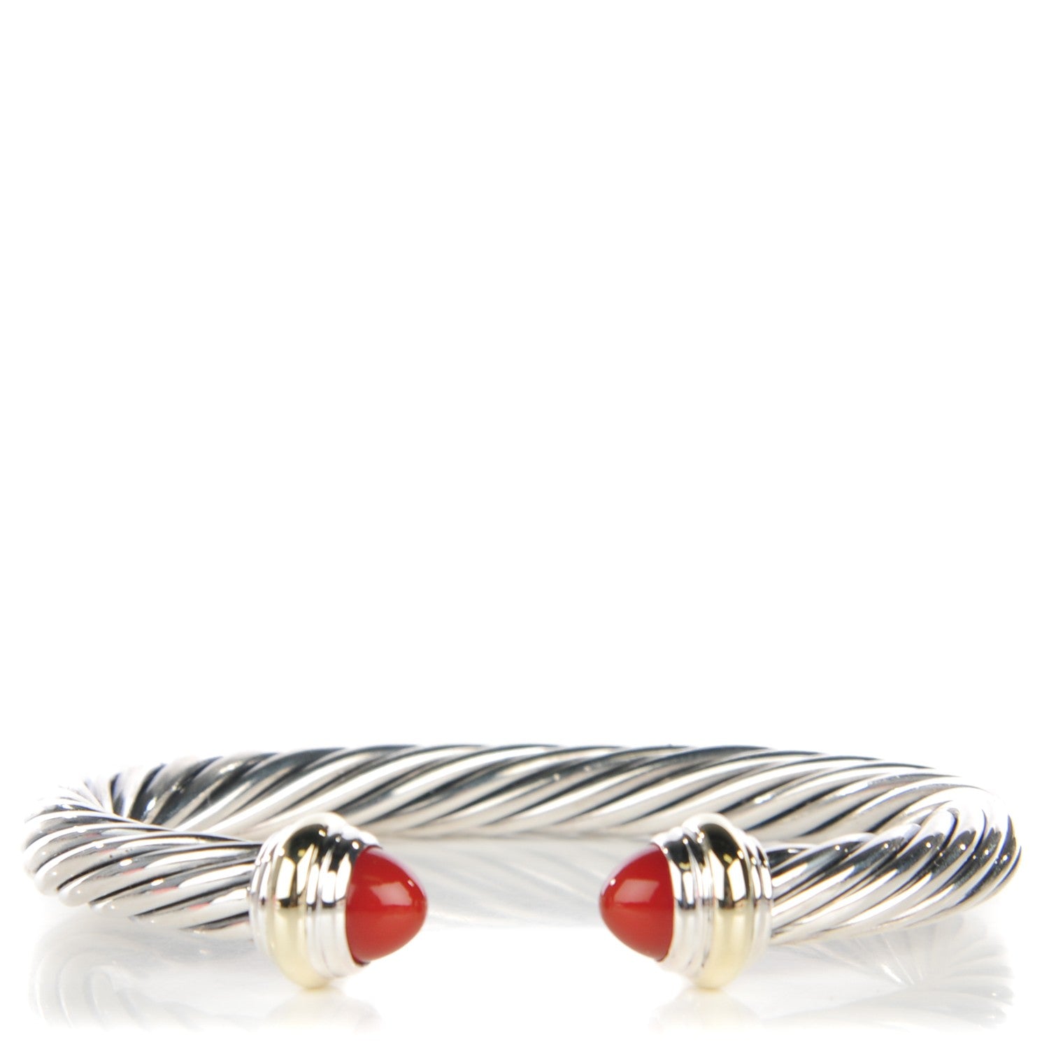 David Yurman Sterling Silver 14K Yellow Gold Carnelian 7mm Cable Classics Bracelet 1 of 6