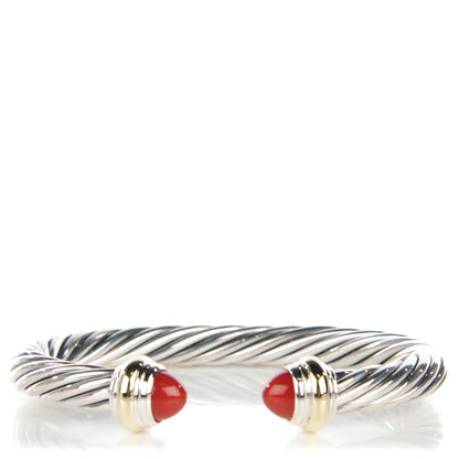 David Yurman Sterling Silver 14K Yellow Gold Carnelian 7mm Cable Classics Bracelet 1 of 6