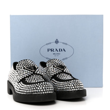Prada Satin Crystal Metal Triangle Logo 50mm Loafers 35 Cristal 12 of 12