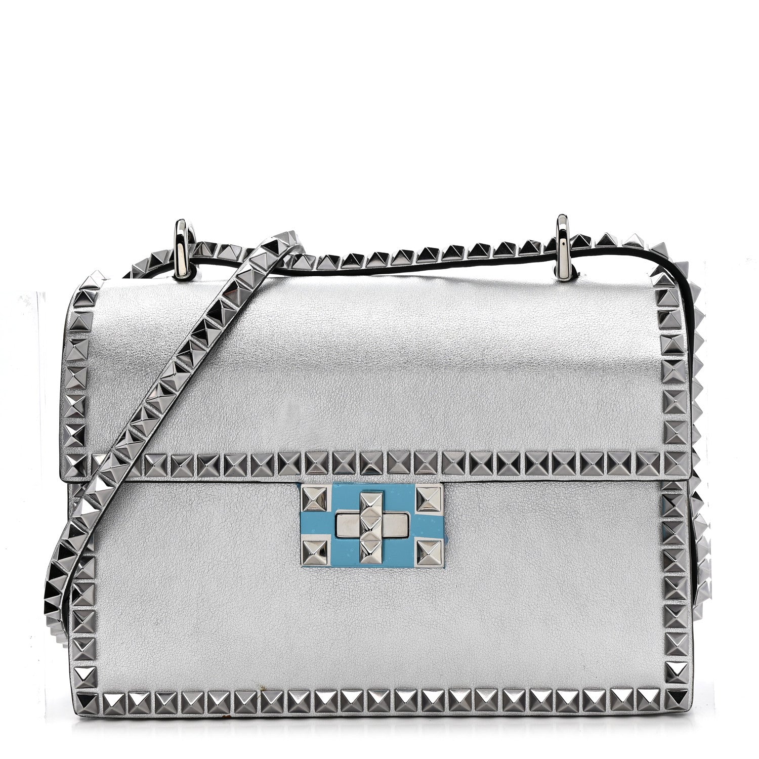 Valentino Garavani Metallic Calfskin Small Rockstud No Limit Shoulder Bag Silver 1 of 12