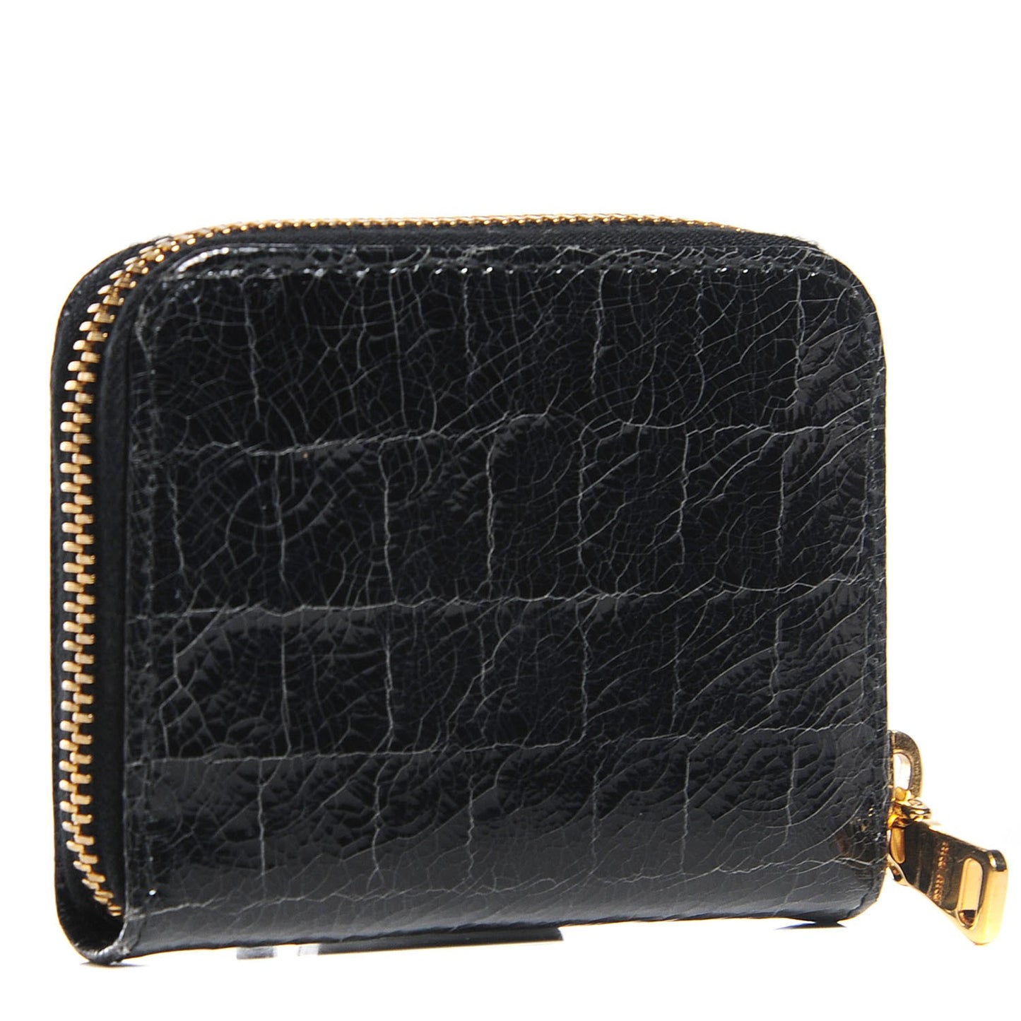 Patent Crocodile Embossed St Cocco Lux Compact Wallet Black