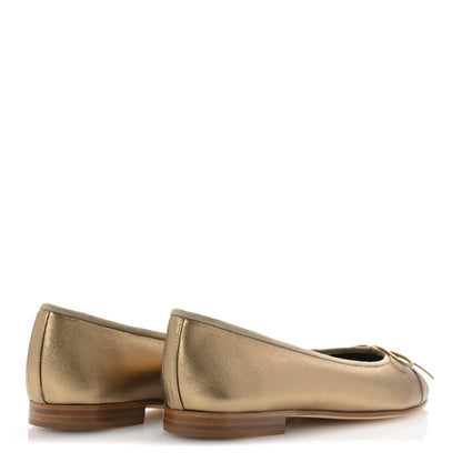 Chanel Metallic Lambskin CC Cap Toe Ballerina Flats 37 Dark Gold 5 of 13
