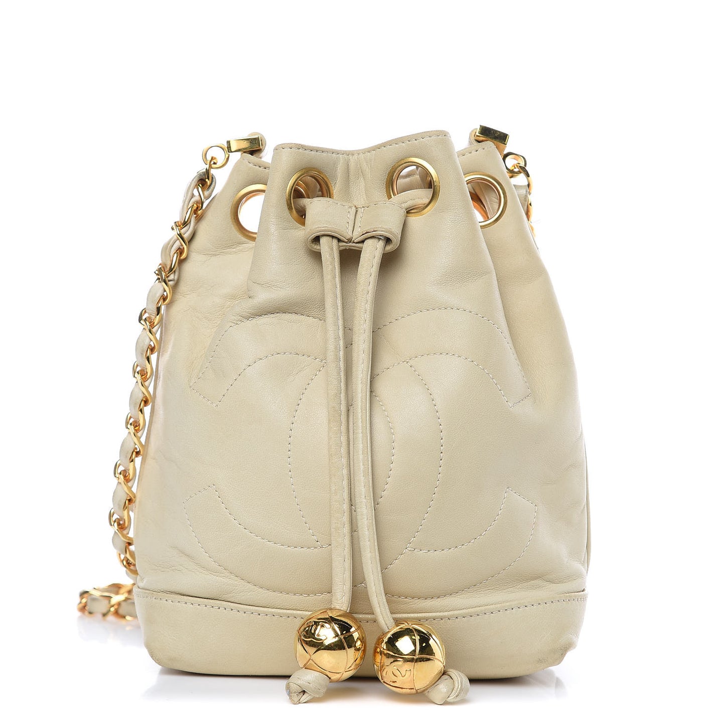 Lambskin Mini CC Drawstring Bag Beige Clair