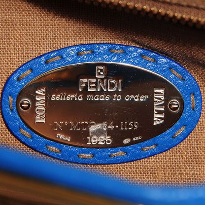 Fendi Cuoio Romano Raffia Selleria Medium Peekaboo Iconic Satchel Blue 9 of 13