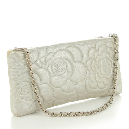 Chanel Metallic Goatskin Camellia Stitched Shoulder Bag Silver 3 of 8