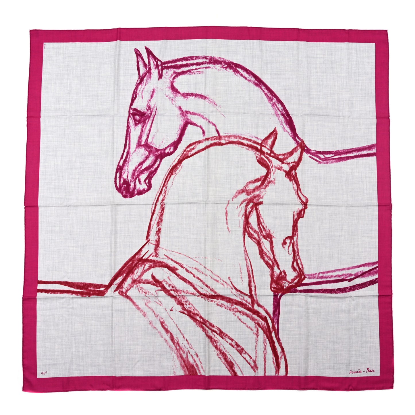 Cashmere Silk Chevaux Au Pre Shawl 140 Fuchsia