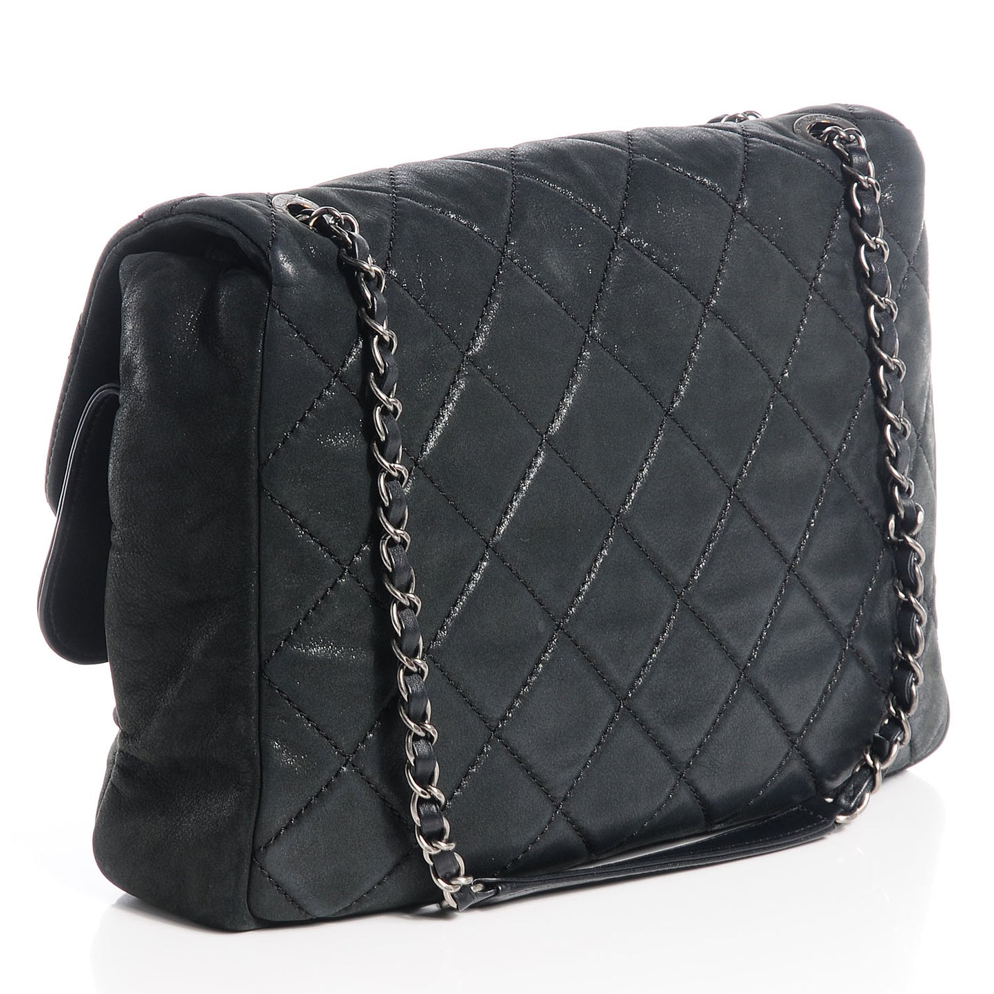 Iridescent Calfskin In the Mix Jumbo Double Flap Black