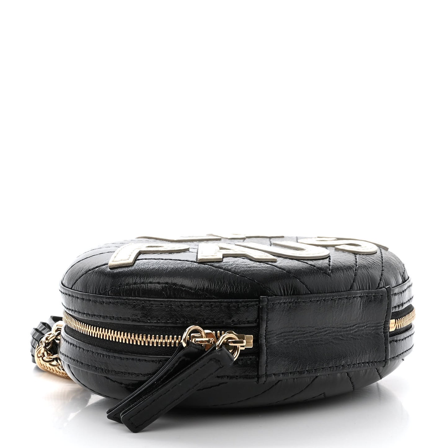 Lambskin Embroidered Chevron Quilted La Pausa Tassel Clutch Black