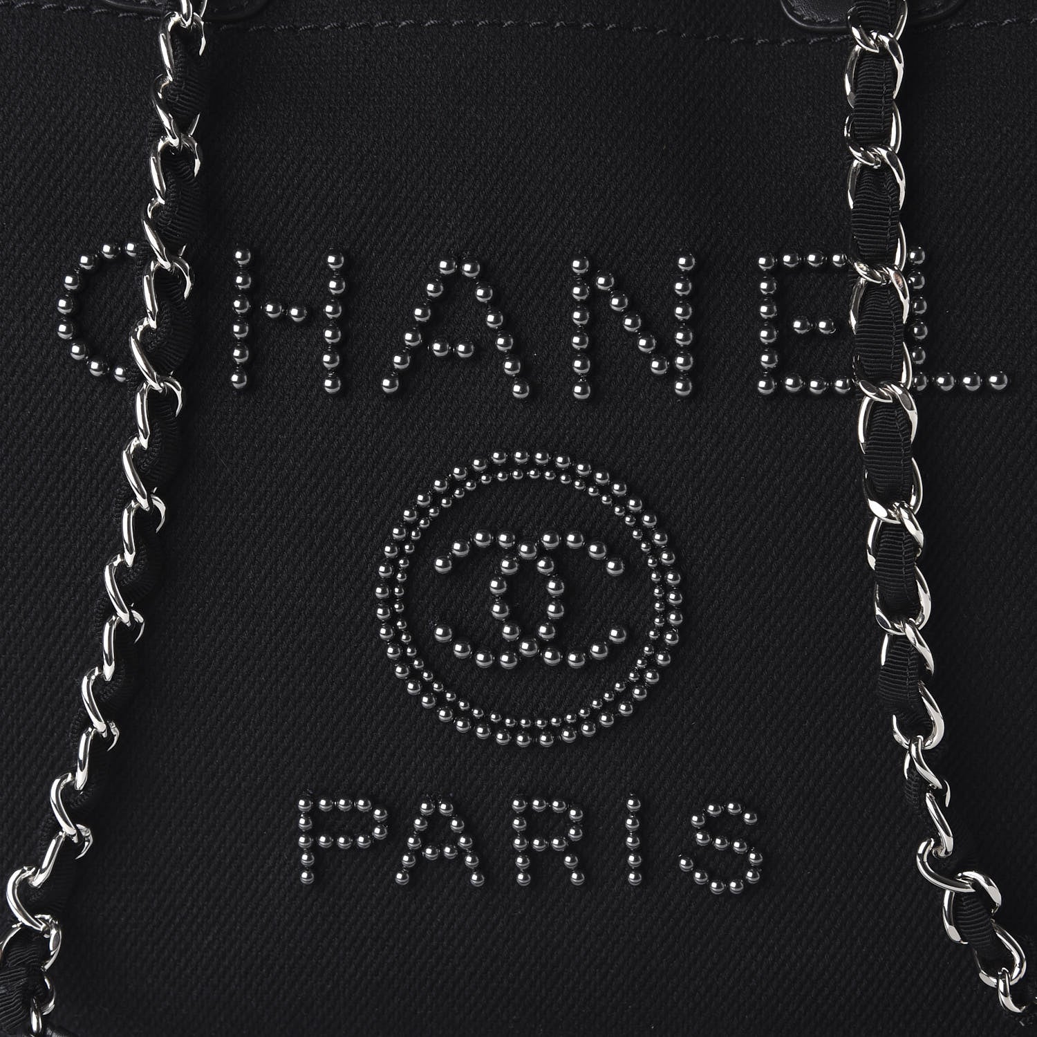 Chanel Canvas Pearl Medium Deauville Tote Black 10 of 10